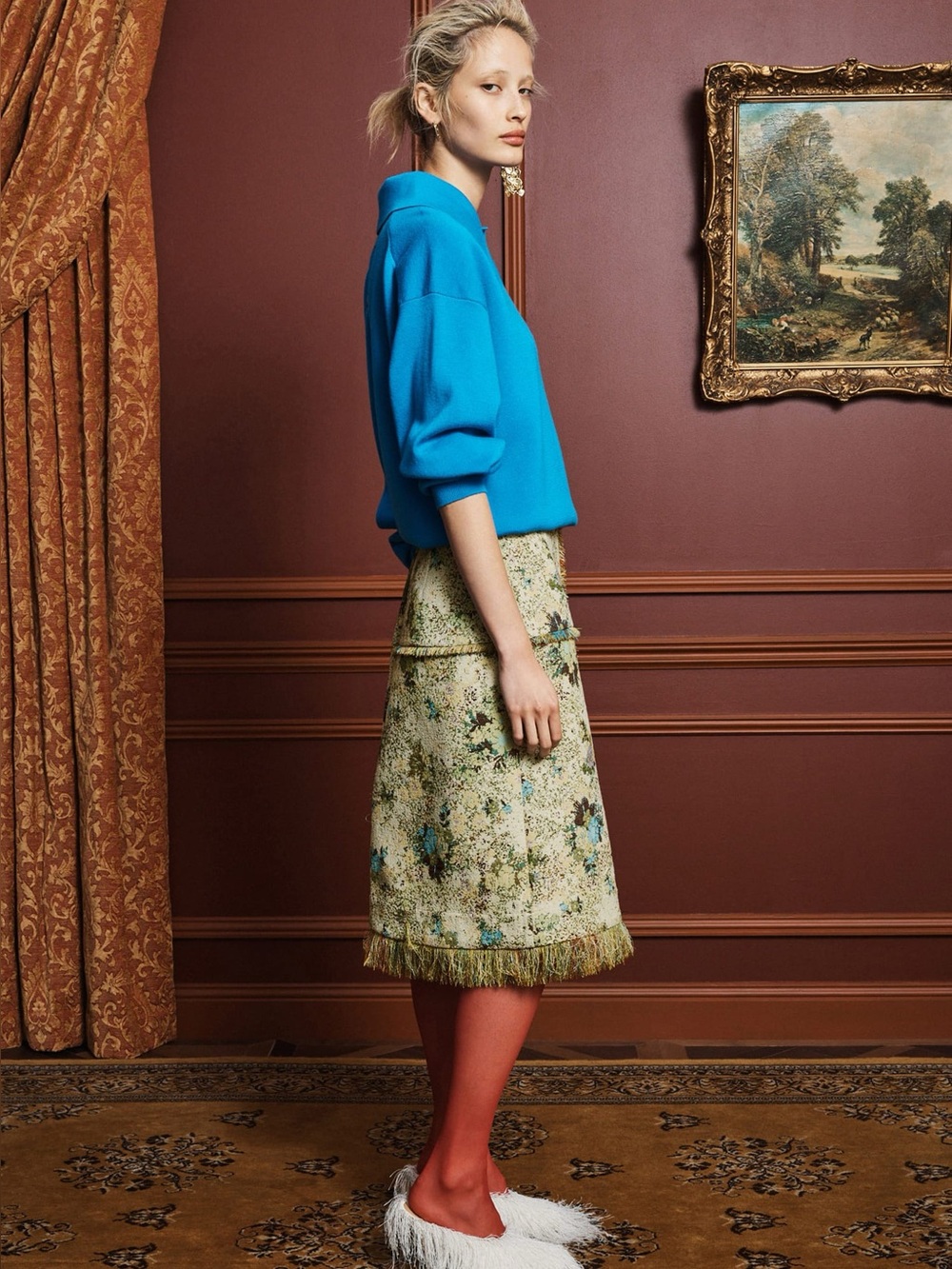 Alemais Whitney Skirt Floral Tweed Fringe Midi Skirt, 6 8 10 12 - Picture 3 of 10